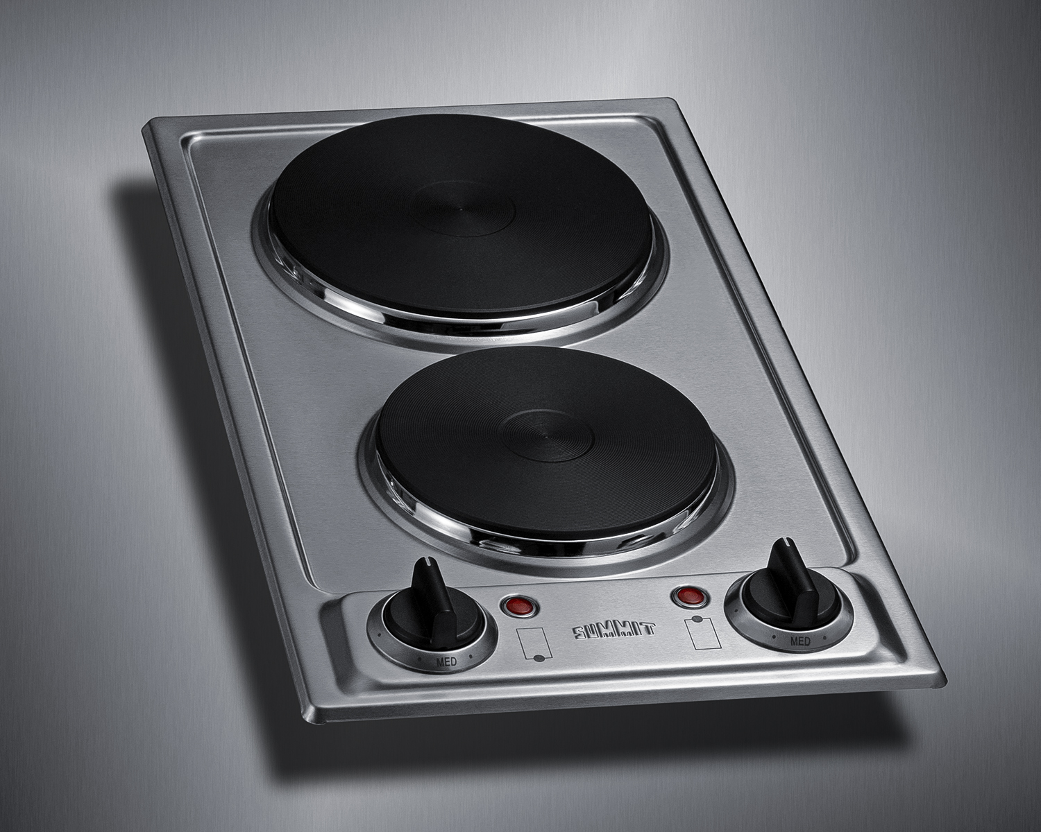 115V 2-burner electric cooktop in stainless steel with solid disk cast iron elements and a pre-installed cord with plug